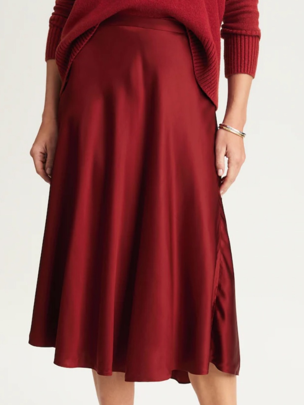 J. Jill Satin A-line Midi Skirt Size XL Dark Red Pepper NWT